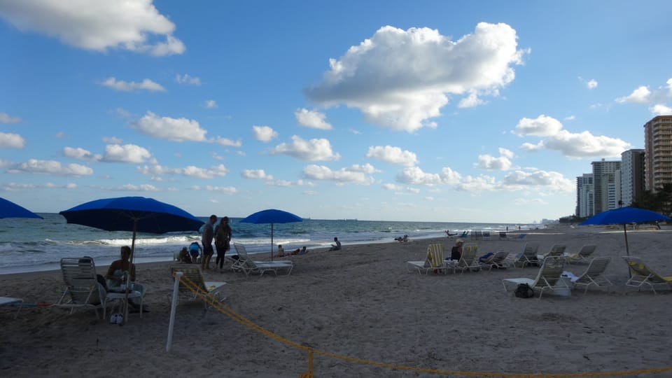 Lounge chairs and umbrella are available to rent at the beach