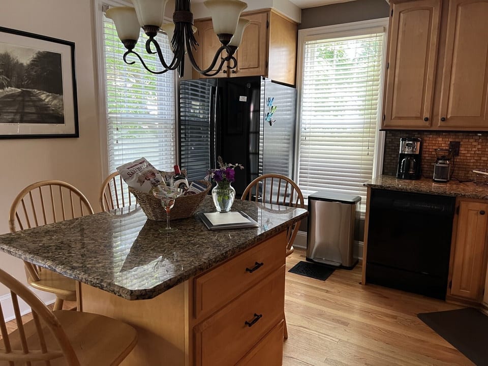 Gourmet kitchen. French door refrigerator with water dispenser, coffee maker