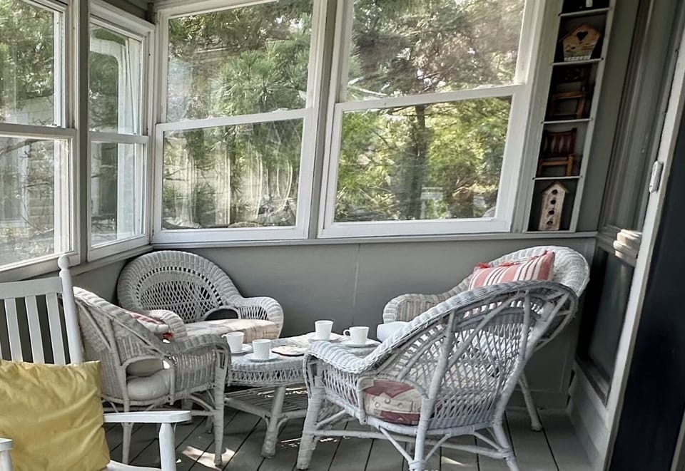 Enclosed porch conversation area 