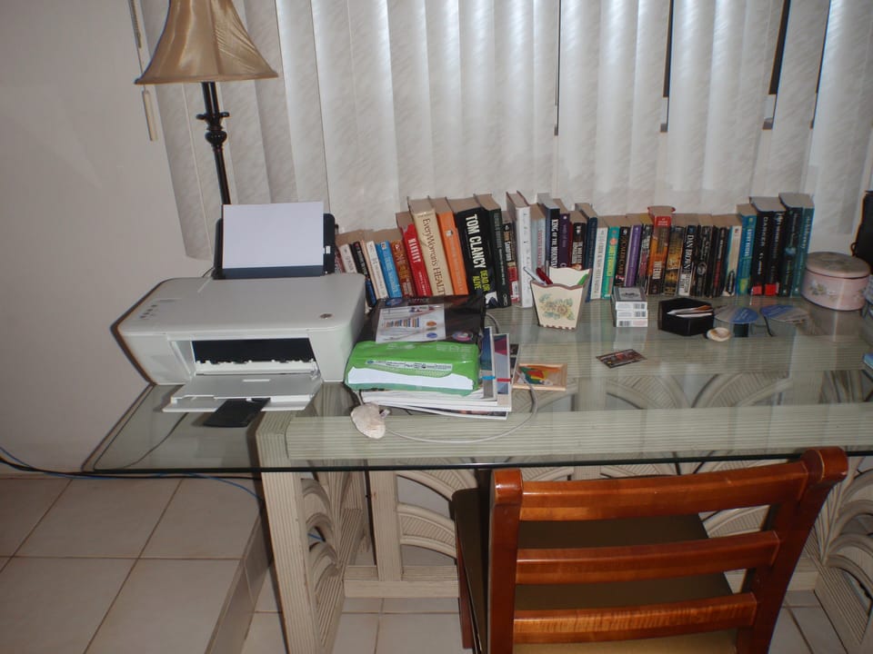 Desk with printer.  Internet WiFi too.  Perfect for computer to bring