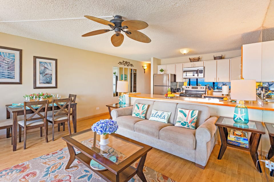 Living room couch opens to a queen size bed.
