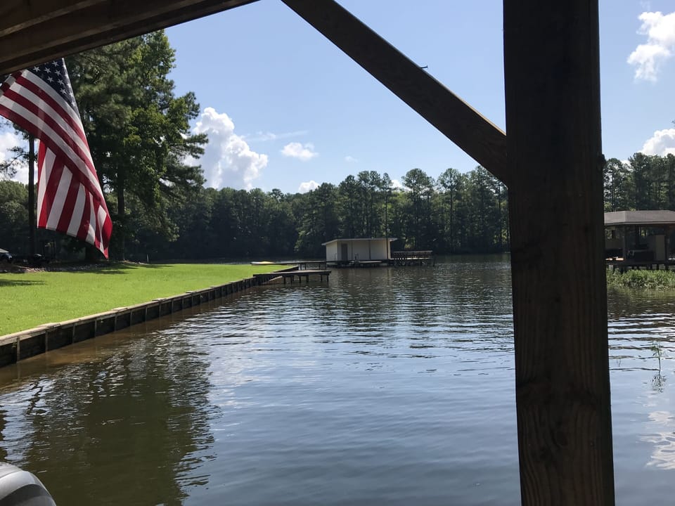 View of our cove from our boat dock. Great place to launch watercraft.
