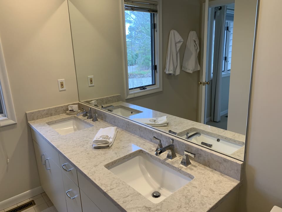 Master Bathroom with new granite counter and double sinks.