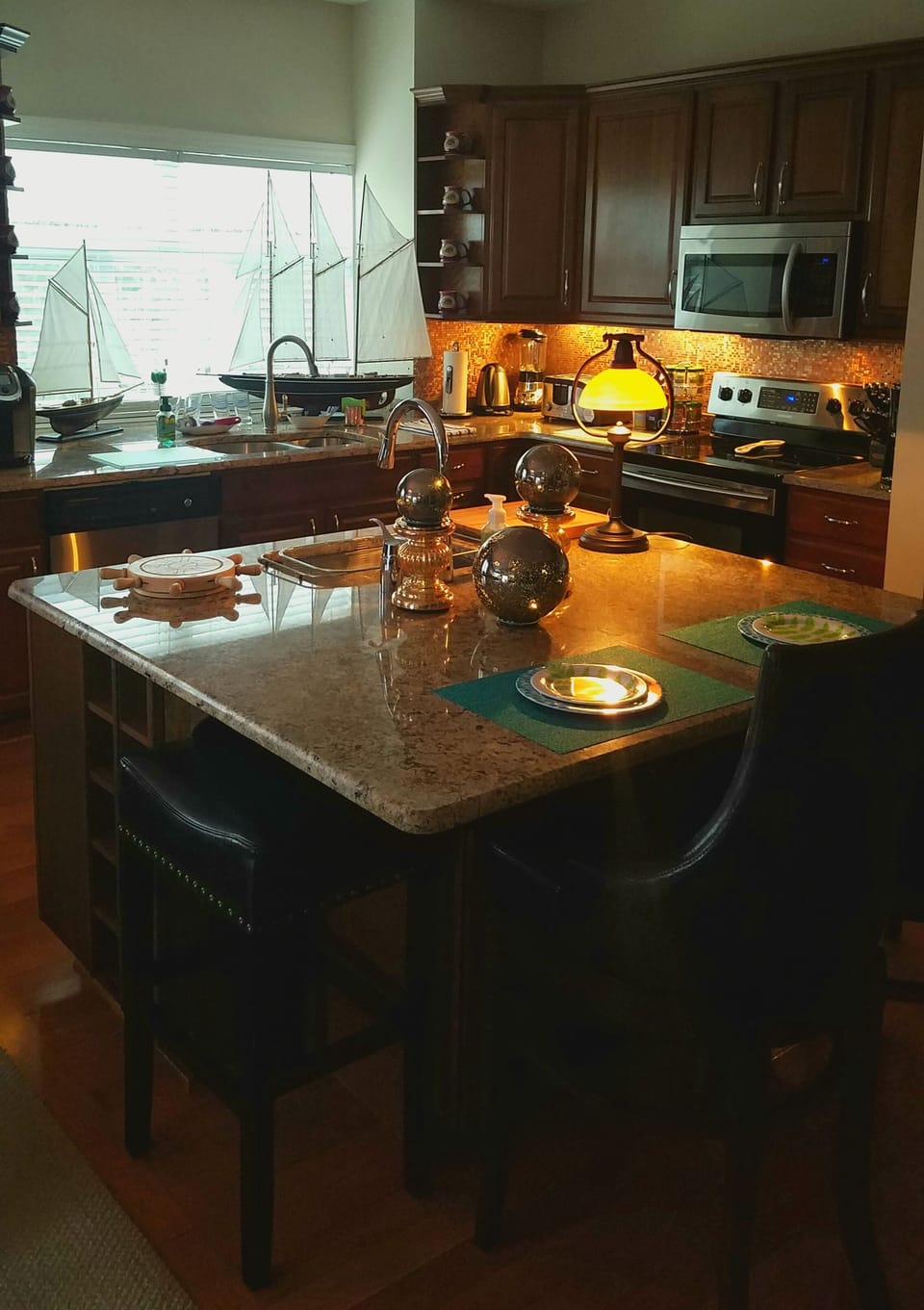 Oil, spices and every kitchen utensil imaginable!