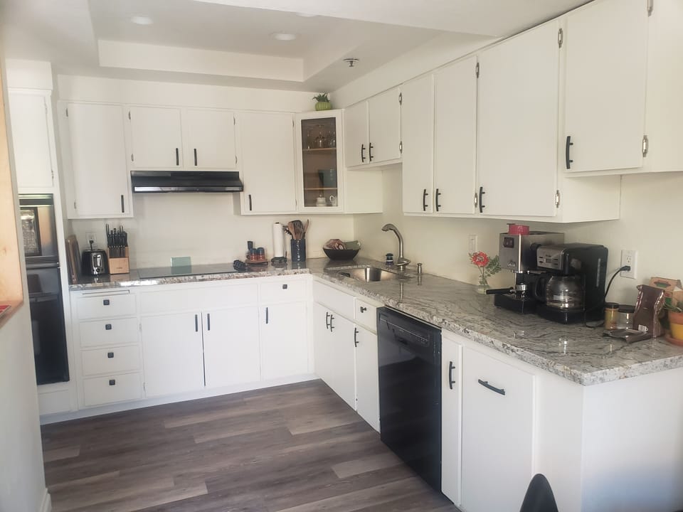 Kitchen - luxury vinyl flooing, granite counters
