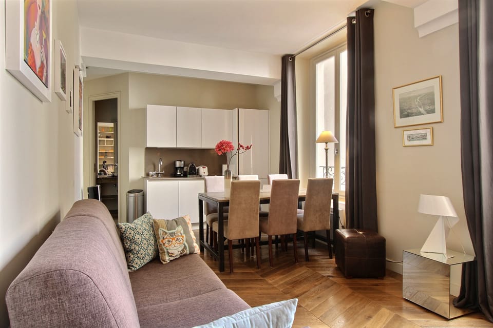 Living room and kitchen behind