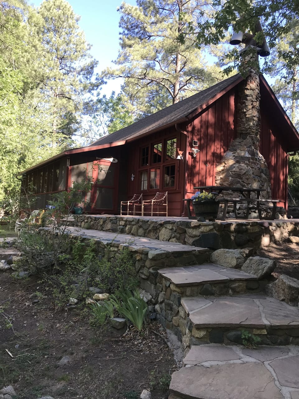 Sunlit cabin in morning