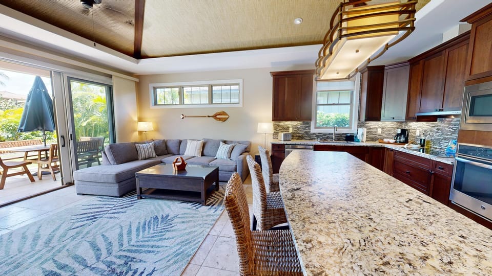 Open concept kitchen with island seating area
