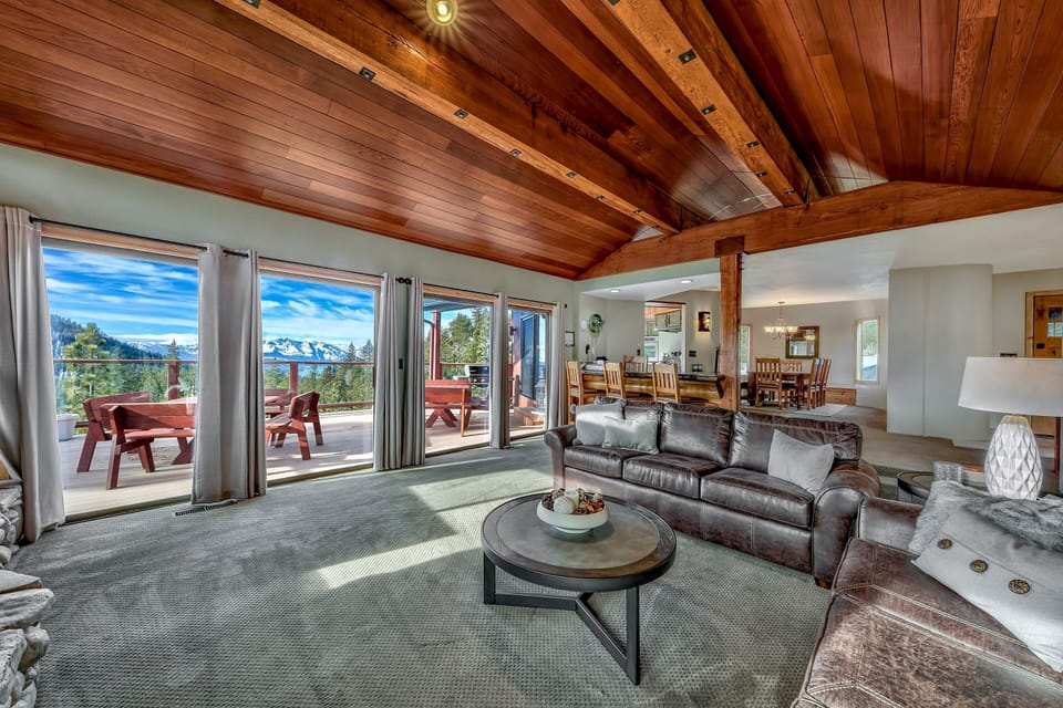 Mt. Tallac as seen from living room. Two 6' sofas make comfortable lounging.