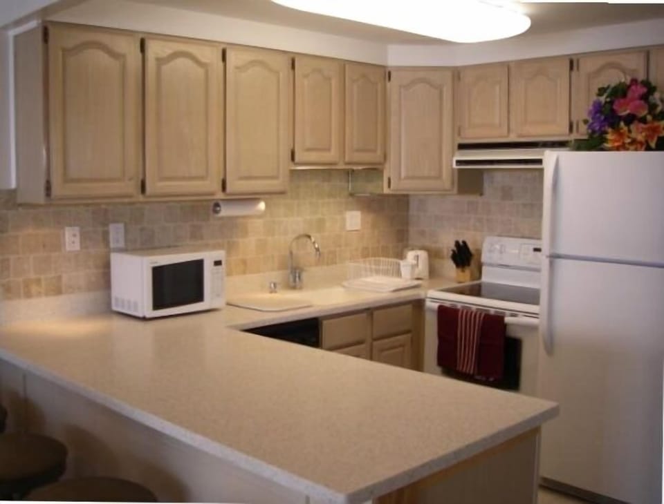 Open, modern, under cabinet lighting, new SS dishwasher & Kuerig. 