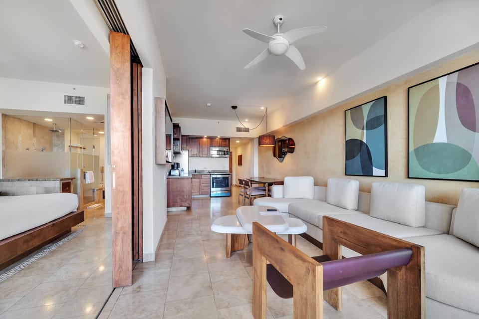 OPEN FLOOR PLAN WITH CENTER CLOSURE FOR MASTER BEDROOM PRIVACY.