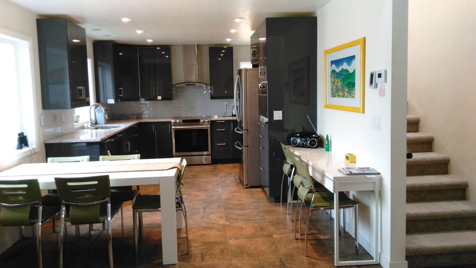 Kitchen and Dining with expandable dining table for 8.