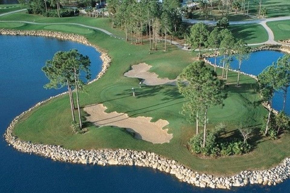 Aerial view of one of three Golf Courses within walking distance of house