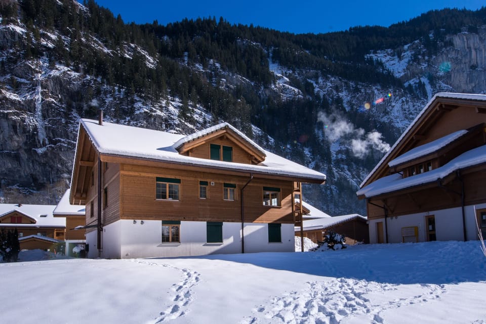 The chalet in winter.