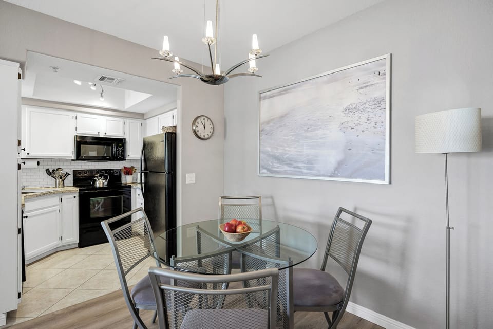 Dining area sits four.
