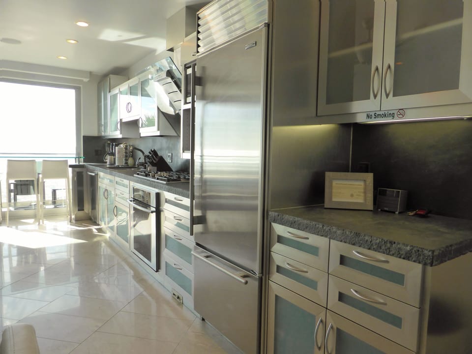 Kitchen with Mission Beach View & Miele and Sub-Zero appliances.