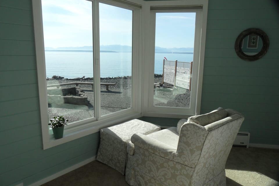 Water and mountain view from master bedroom