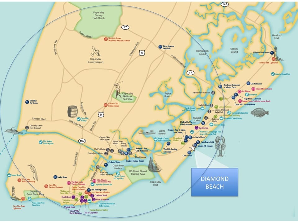 Diamond Beach is the farthest beach south - between Wildwood Crest and Cape May