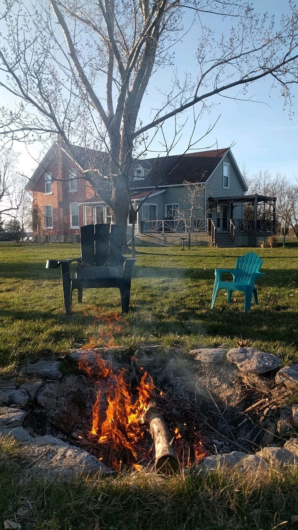 Roast marshmallows over a fire in the large backyard.