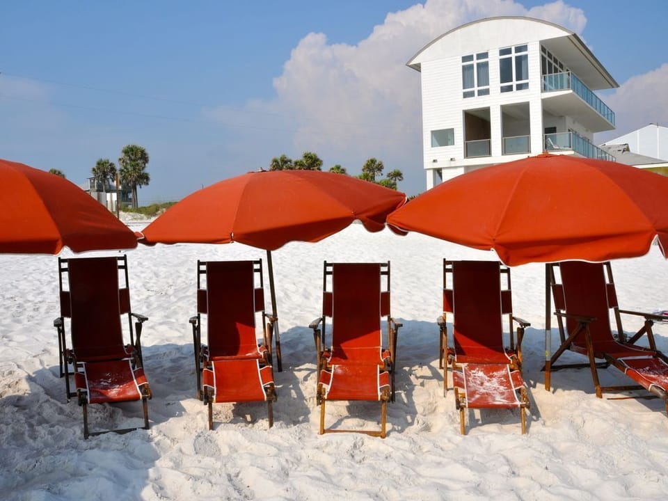 Have beach chairs and umbrellas there waitng for your morning coffee.
