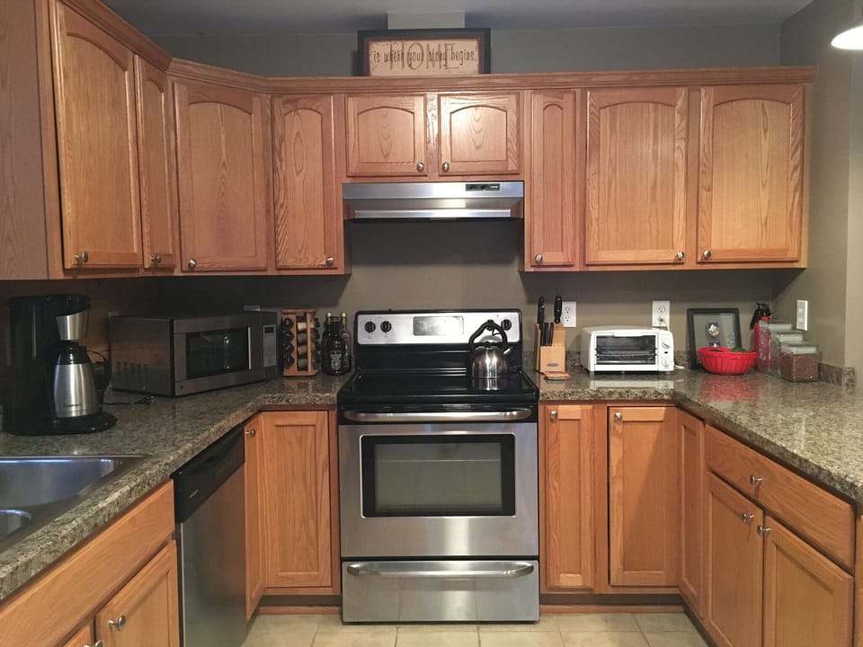 Large, open kitchen with modern appliances