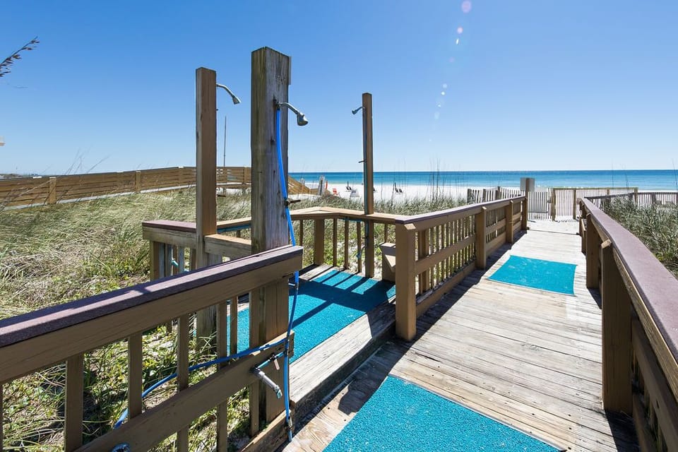 Walkway to beach includes showers
