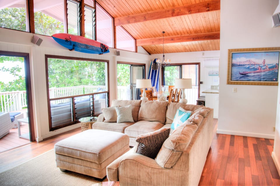 Living room with dining table in the background