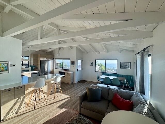 View of main living area with panoramic views of ocean