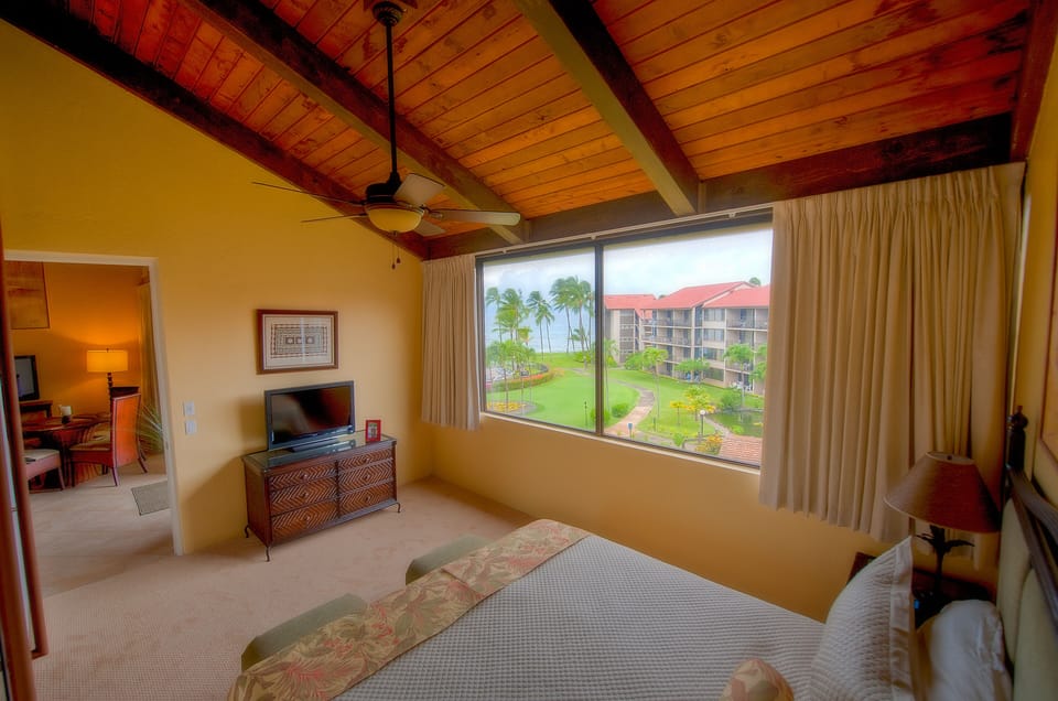 Master Bedroom view of Ocean, grounds, and Pool