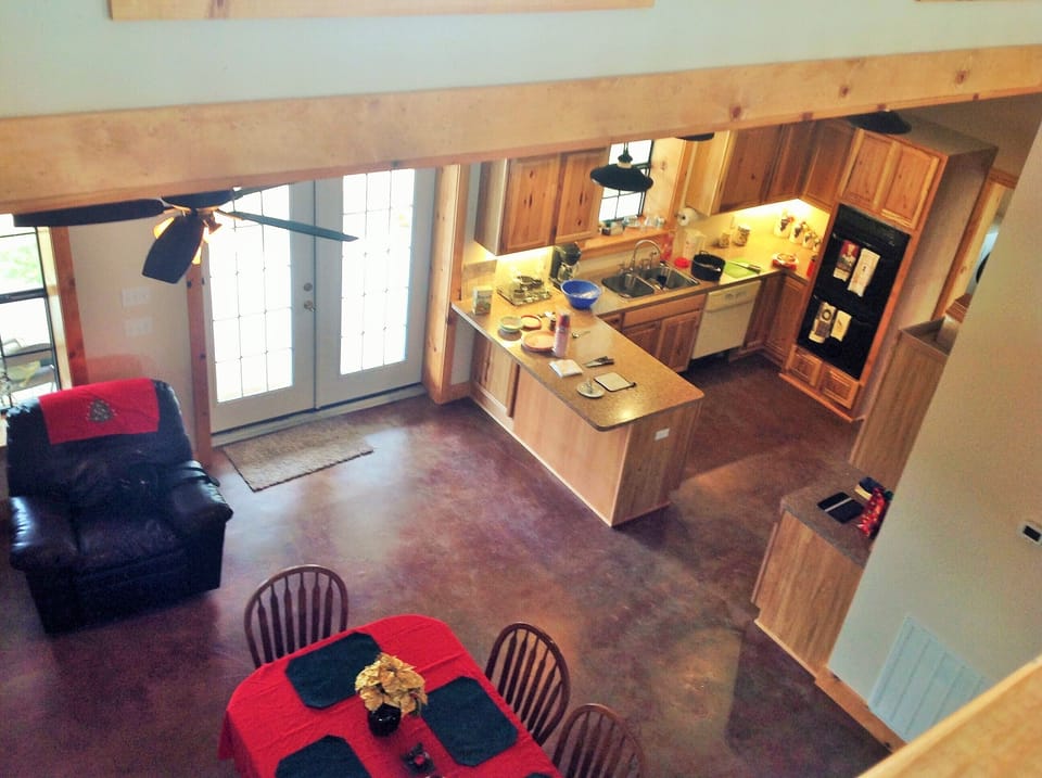 View of kitchen from loft