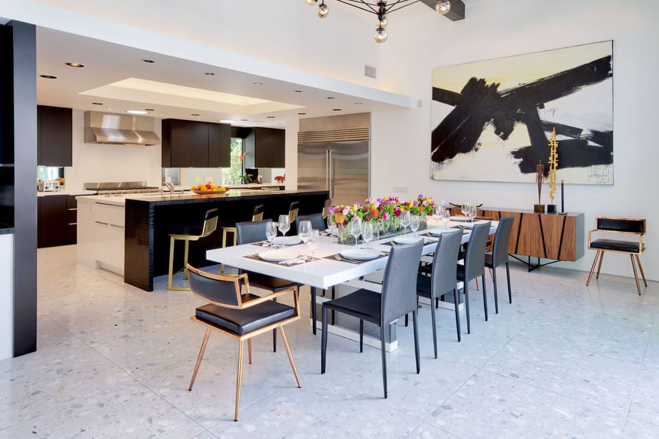 Dining/kitchen view.  72" SubZero Fridge/Freezer with dual ice makers