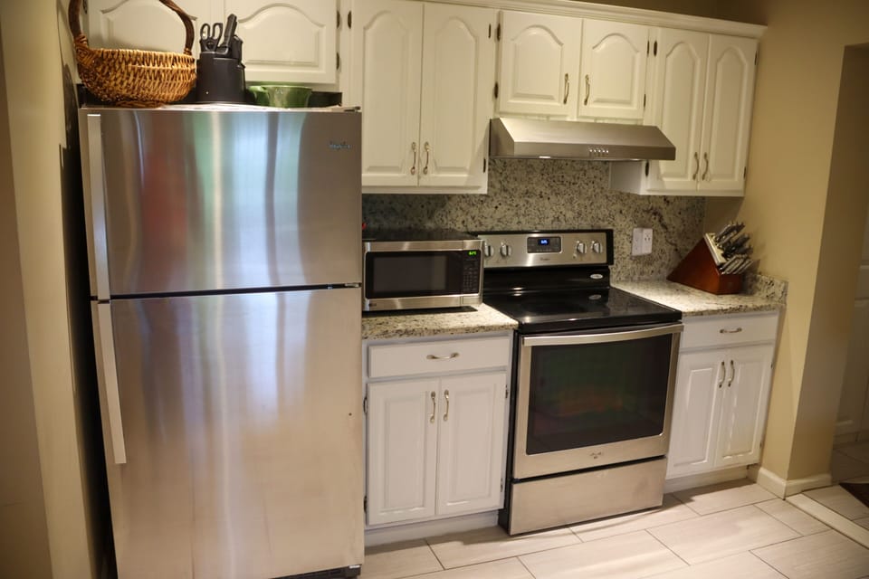 Meals are no problem in the updated, well-supplied kitchen. Room for cooks!