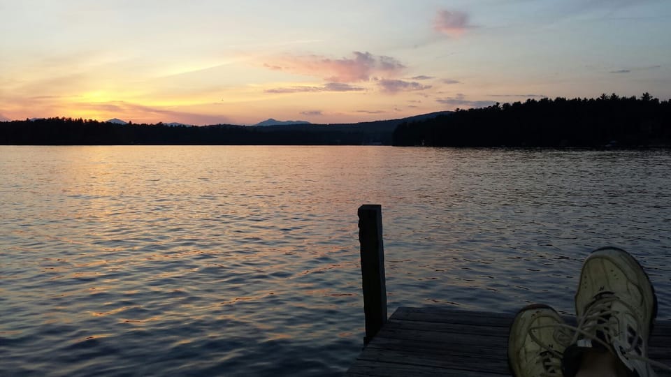 End of dock and mountain views