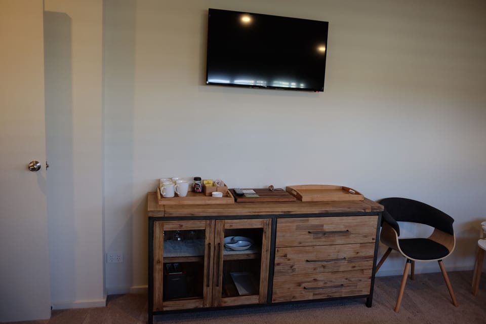 DVD player behind TV.
Tea and coffee making facilities.
