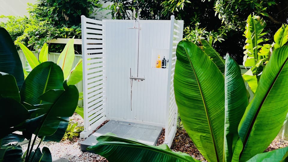 Lush hot water outdoor shower
