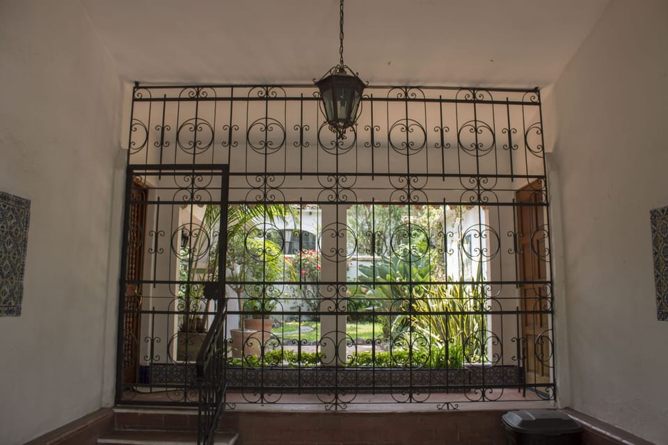Entrnace and Garage of Villa Azteca showing 2nd bedroom door on the right.