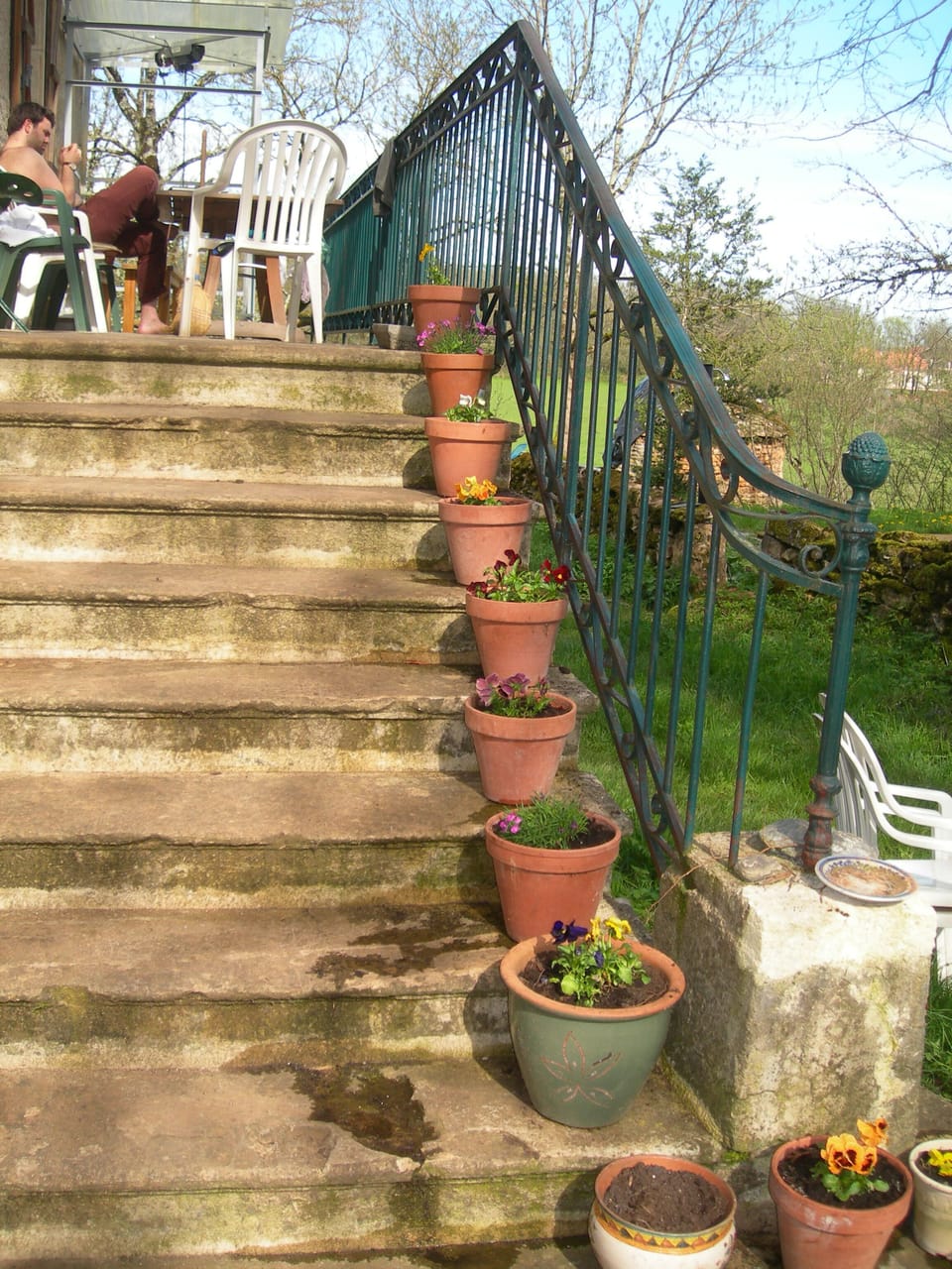 Stone steps up to the main floor