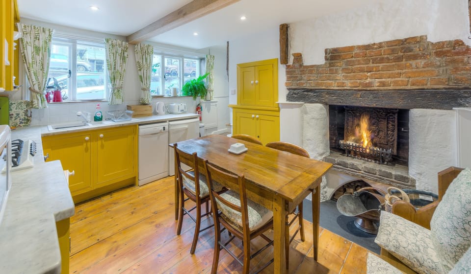 Kitchen showing open fire