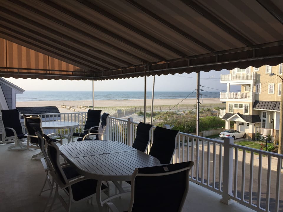 New fully custom awning installed on 2nd floor deck extends comfort outside 