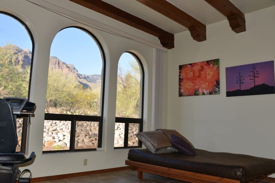 The queen sized futon down as bed in the 'gallery' room.
