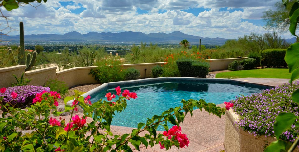 View of Tucson Mts overlooking the Pool... jacuzzi is to the left.