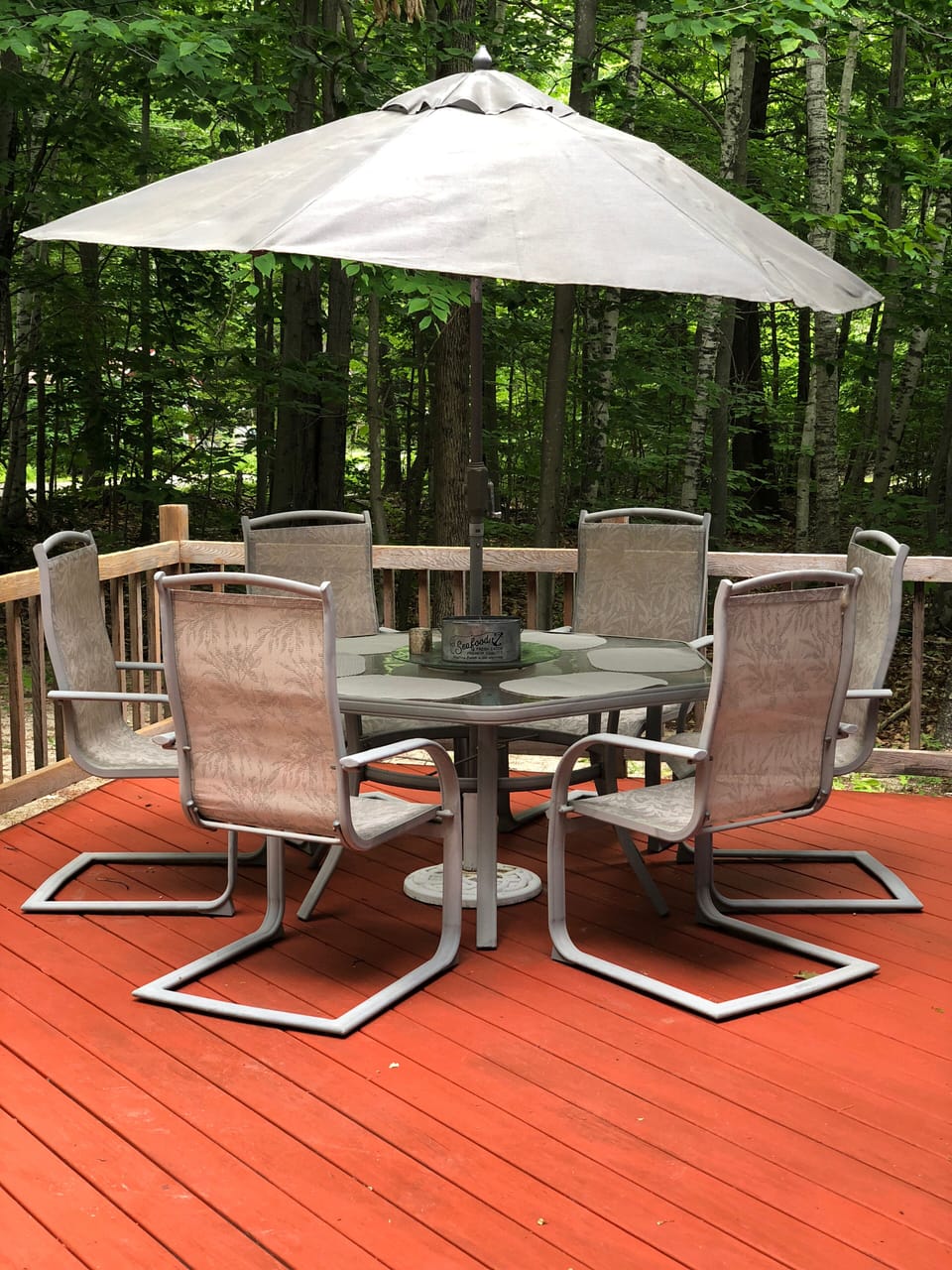 Outdoor patio with partial water view 