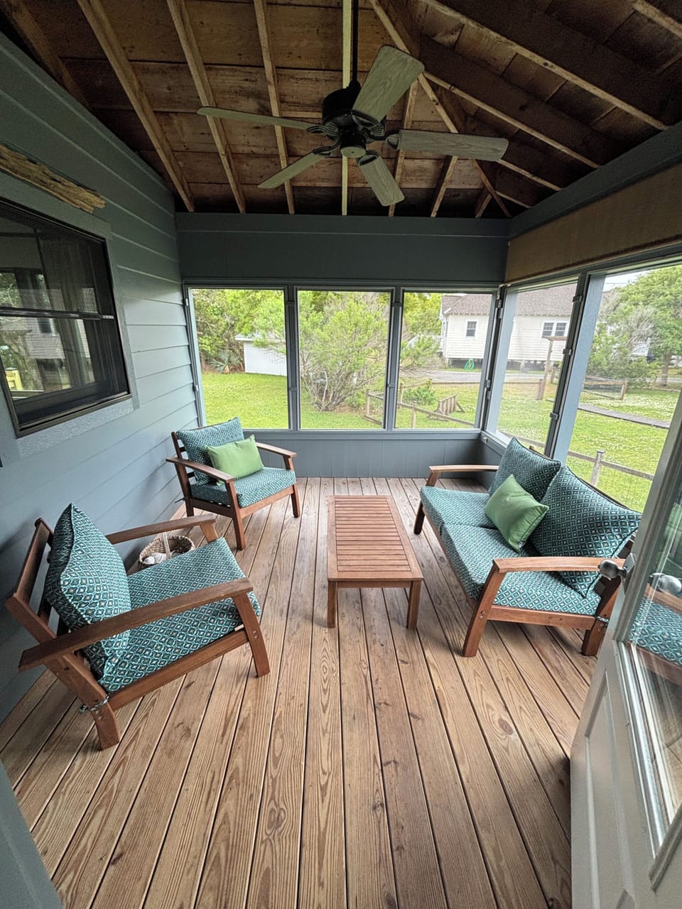 Newly painted screened porch