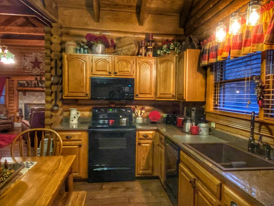 Kitchen has all the cooking/baking necessities you’d expect at home. 