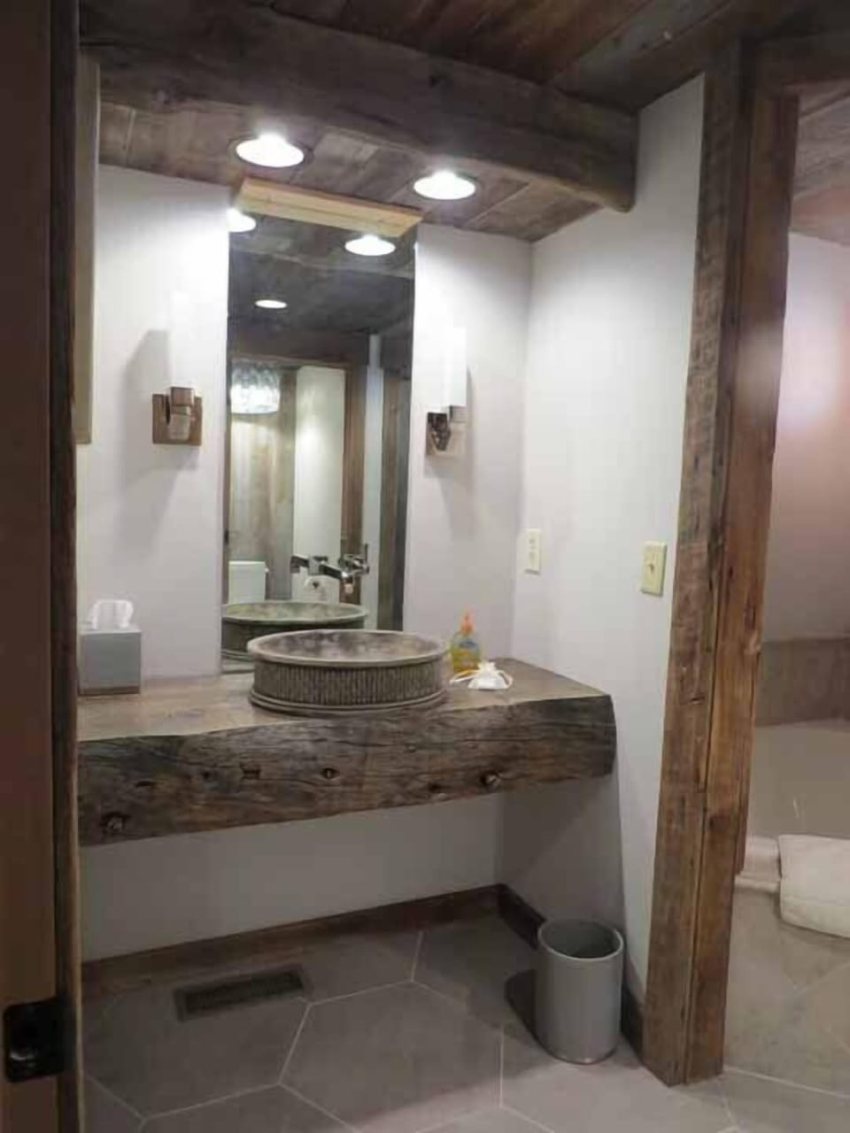 New bathroom! - vanity with timber counter top in Master suite