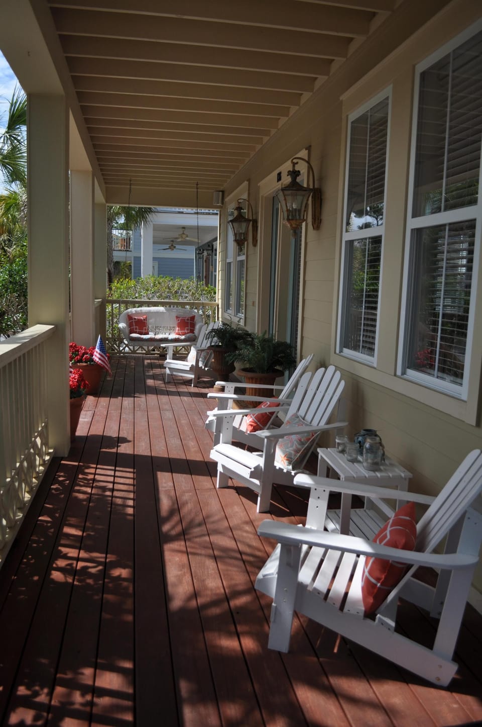 Huge wrap around porch for outdoor living with surround sound stereo speakers