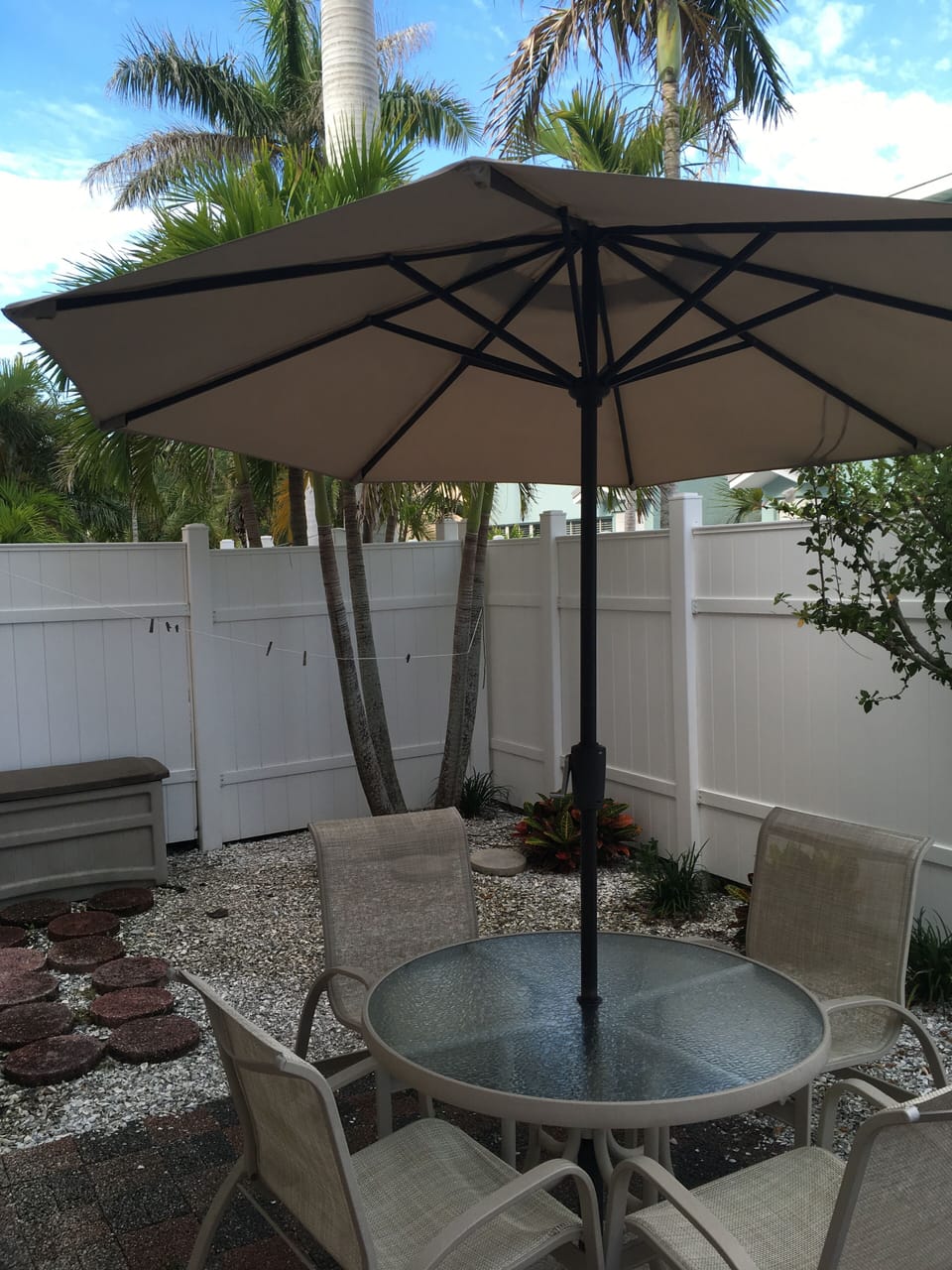 Fully fenced patio. 