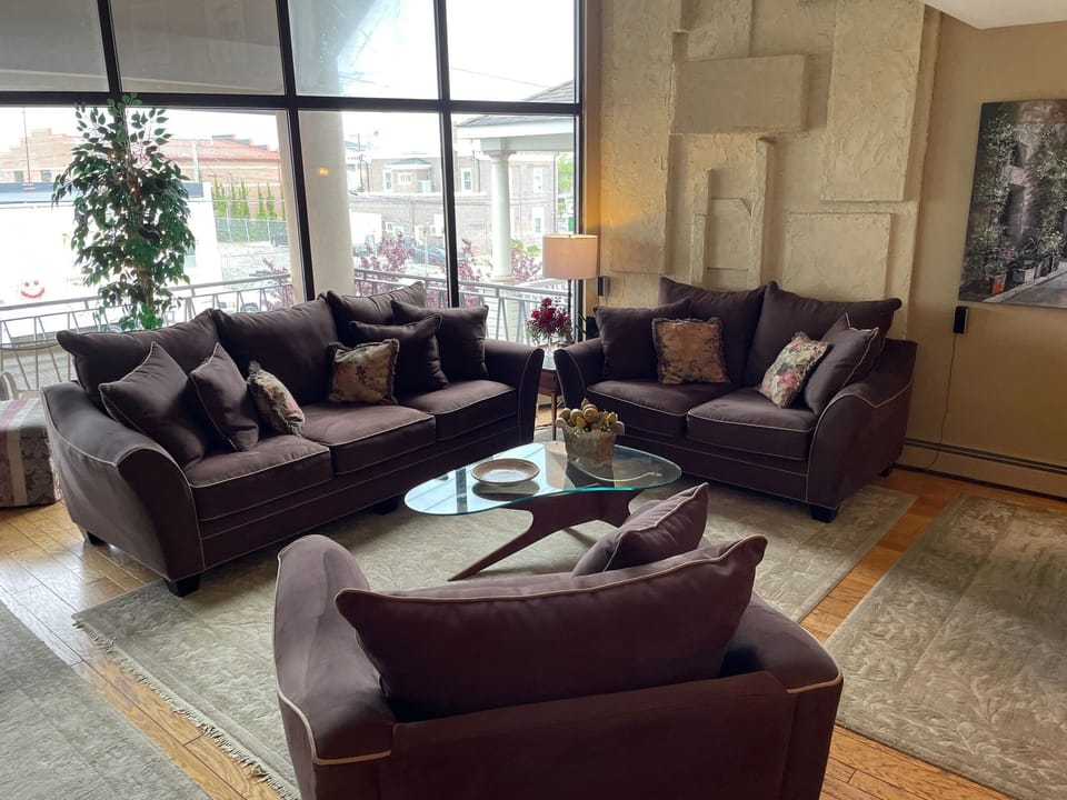 Front Living Room Seating - Plush Overstuffed Sofa, Loveseat, and Chair.
