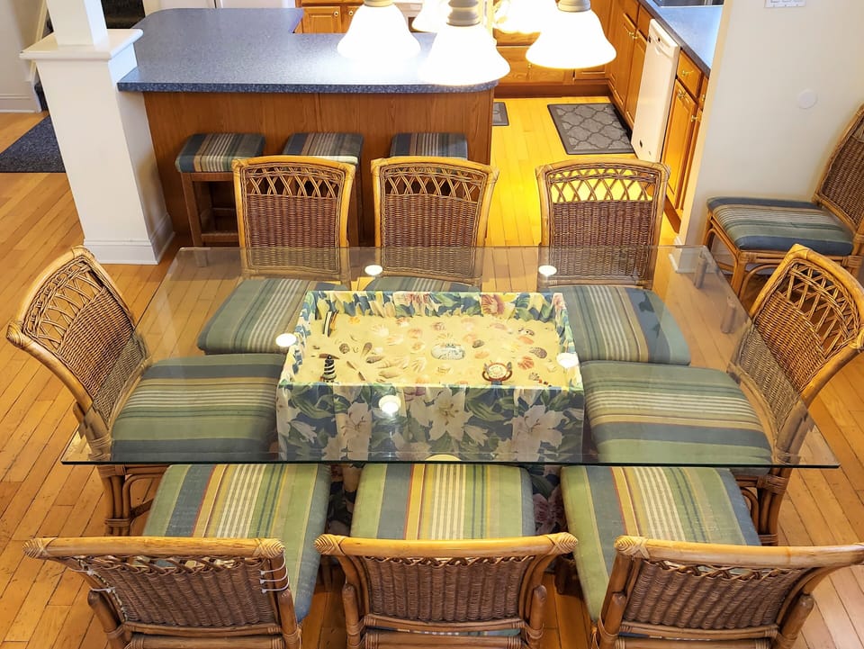 Creative and fun "Beach Scene" glass top dining table