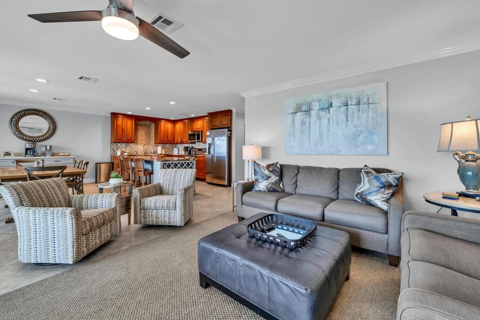 Living area and kitchen